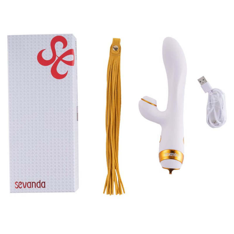 Вібратор-кролик із флоггером LOCKINK SEVANDA Whip Vibrating Massage Wand - White & Golden