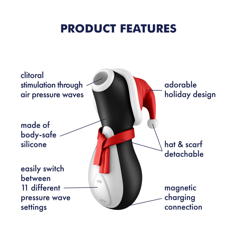 Вакуумний кліторальний стимулятор Satisfyer Penguin Holiday Edition, в шапочці та шарфі