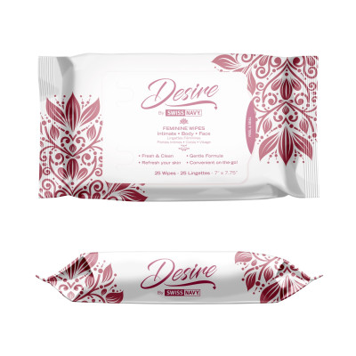 Жіночі серветки для тіла та обличчя, що очищають Desire by Swiss Navy Feminine Wipes 25 шт (термін 01.12.2023)