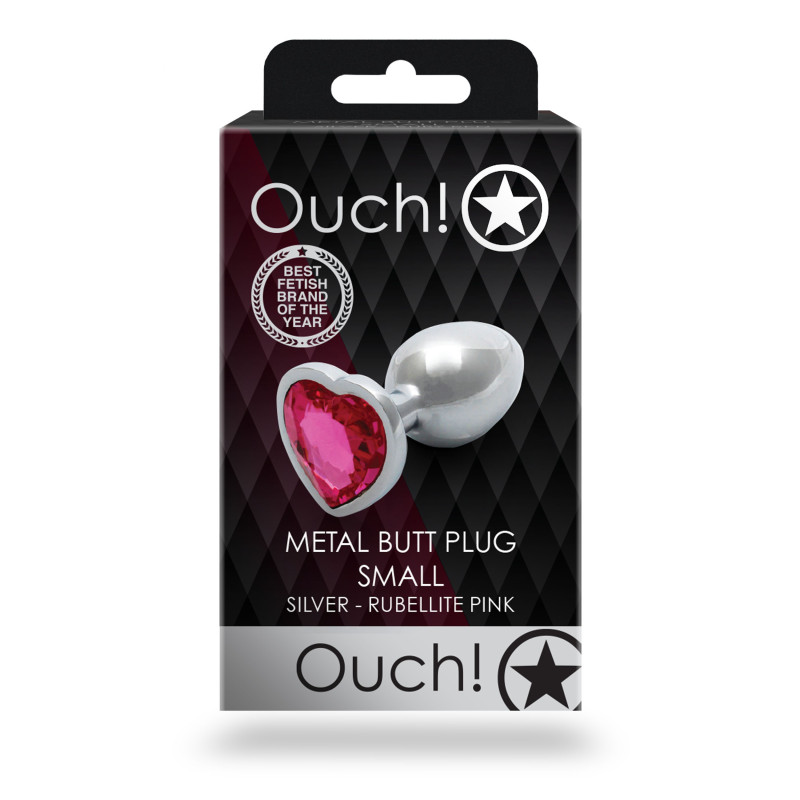Металева анальна пробка Ouch! Heart Gem S, сріблясто/рожева
