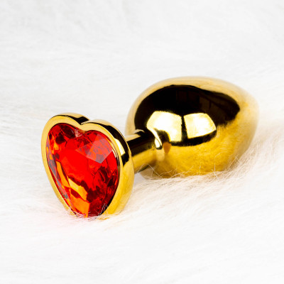 Металева анальна пробка Ouch! Heart Gem M, золотисто/червона