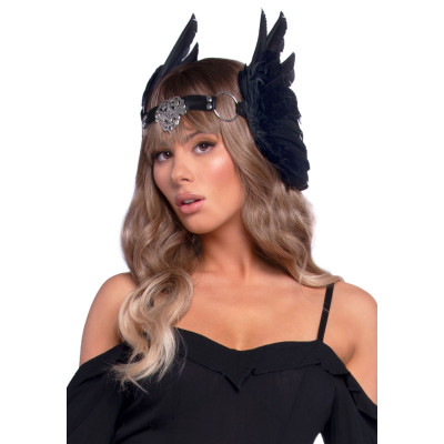 Пов'язка на голову з крилами Leg Avenue Feather headband Black, пір'я та натуральна шкіра