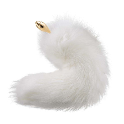 Металева анальна пробка LOCKINK SEVANDA White Fox-Tail Anal Rose-shape Plug, лисячий хвіст
