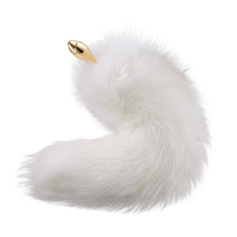 Металева анальна пробка LOCKINK SEVANDA White Fox-Tail Anal Rose-shape Plug, лисячий хвіст