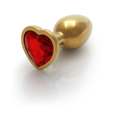 Металева анальна пробка Ouch! Heart Gem S, золотисто/червона