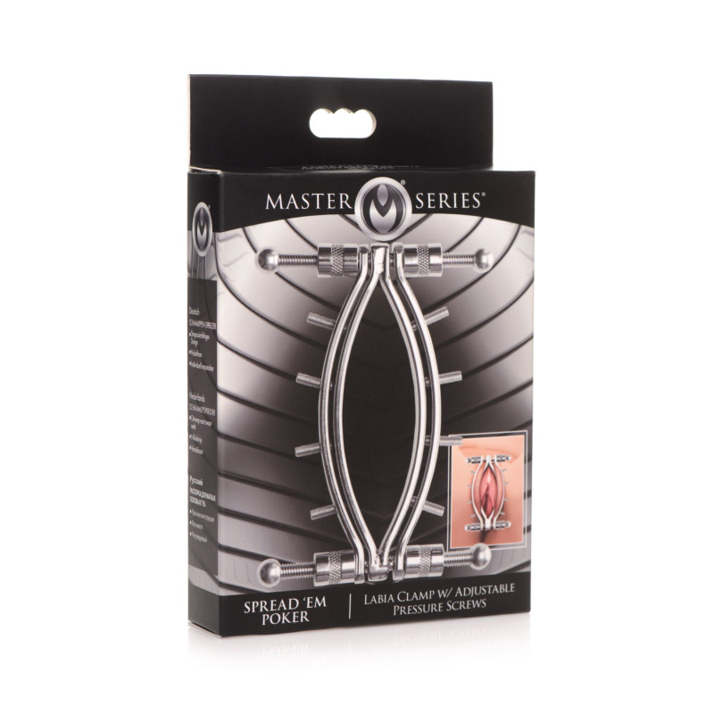 Затискач для статевих губ Master Series Spread'Em Poker Vagina Clamp with Adjustable Pressure Screws