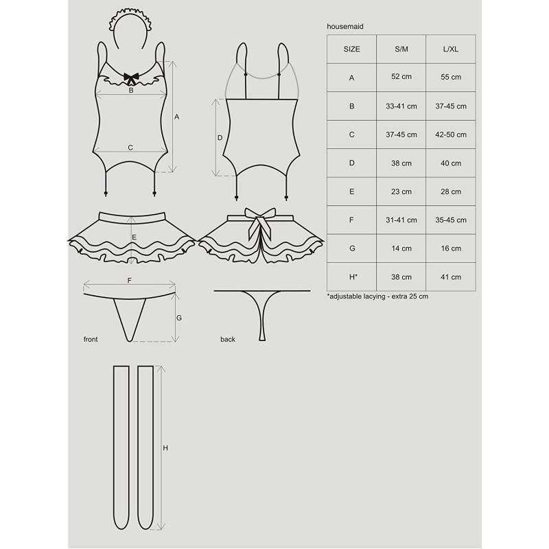 Еротичний костюм покоївки зі спідницею Obsessive Housemaid 5 шт costume S/M, чорно-білий