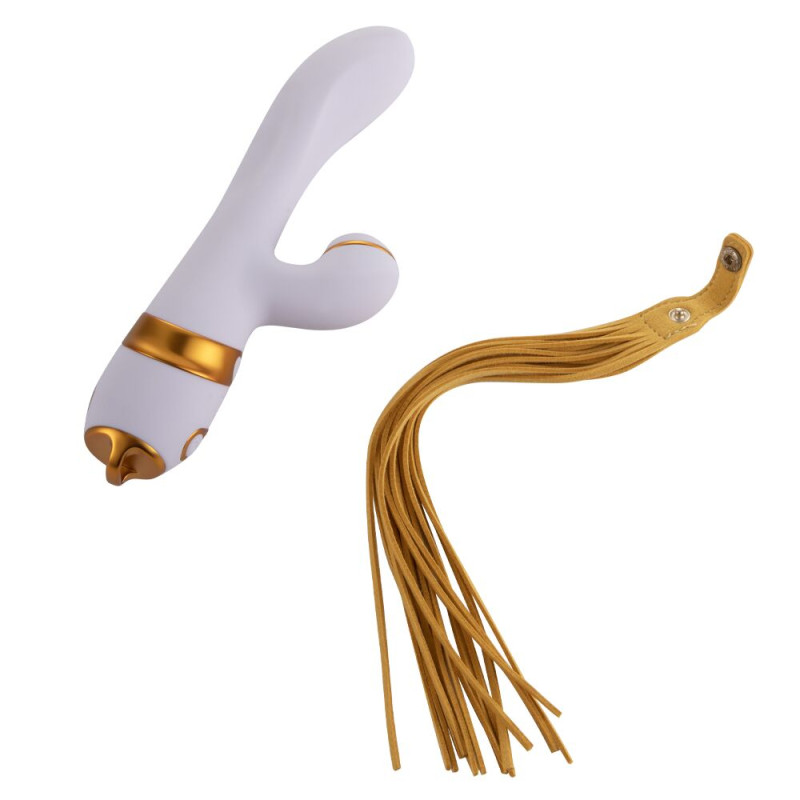 Вібратор-кролик із флоггером LOCKINK SEVANDA Whip Vibrating Massage Wand - White & Golden