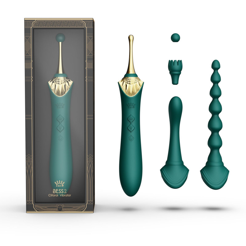 Вагінально-кліторальний вібратор Zalo - Bess 2 Turquoise Green, мультифункціональний з насадками