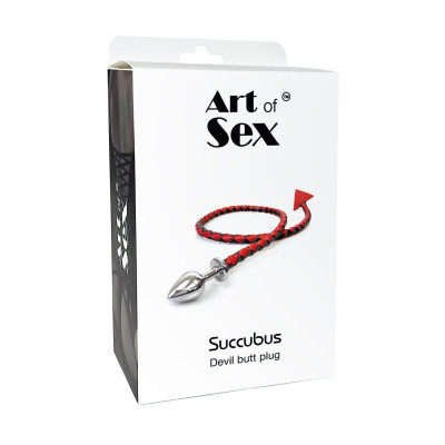 Металева анальна пробка L з диявольським хвостом Art of Sex - Succubus, екокожа, червоний
