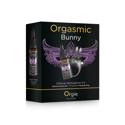 Набір для пари Orgie Orgasmic Bunny (ерекційне віброкільце + краплі для клітора)