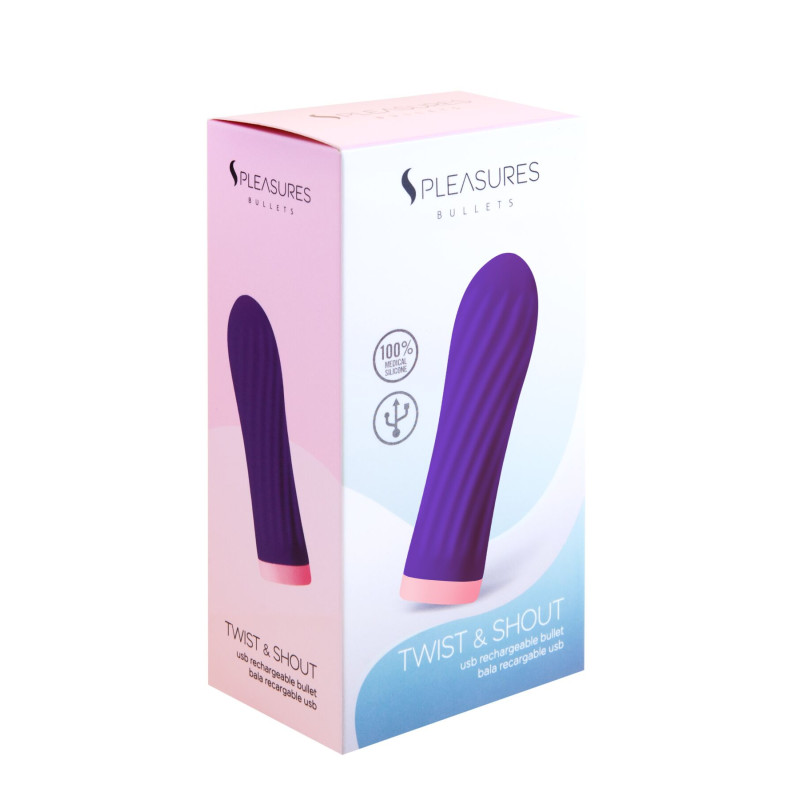 Віброкуль S Pleasures Bullets Twist & Shout Purple, фіолетова, ребриста поверхня, 10 режимів