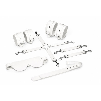 Набір Feral Feelings BDSM Kit 5 White, наручники, поножі, хрестовина, маска, паддл