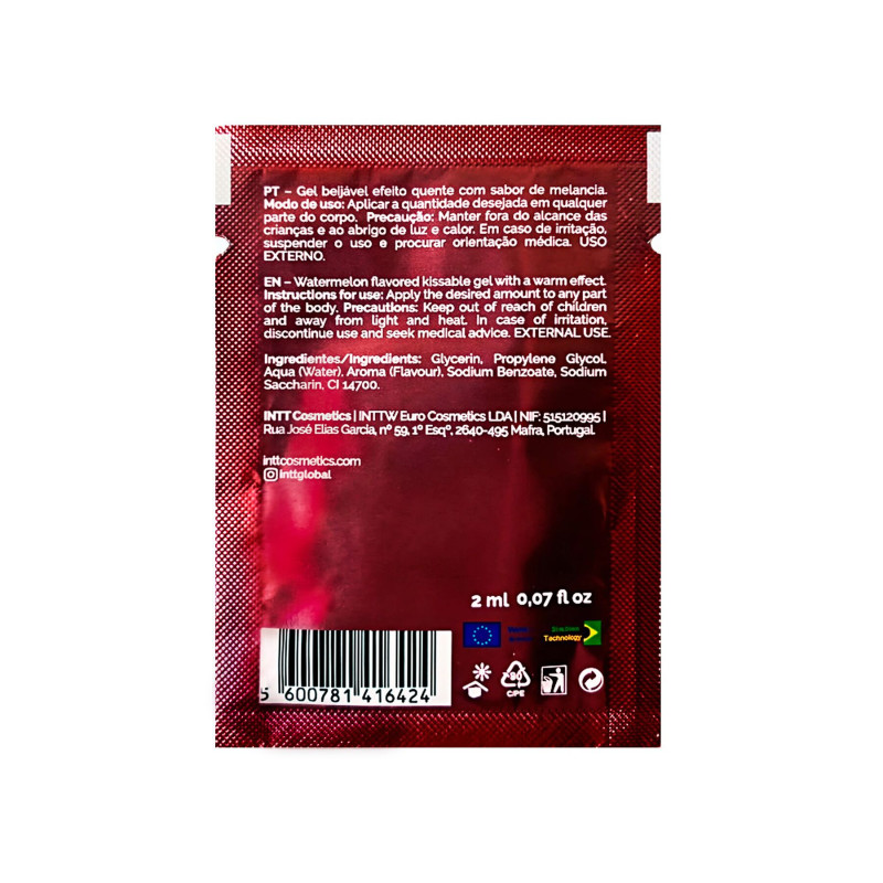 Пробник гелю для оральних пестощів з ефектом зігрівання INTT Lick Me Kissable Gel Watermelon 2 мл