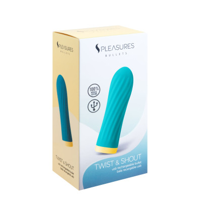 Віброкуль S Pleasures Bullets Twist & Shout Turquoise, бірюзова, ребриста поверхня, 10 режимів
