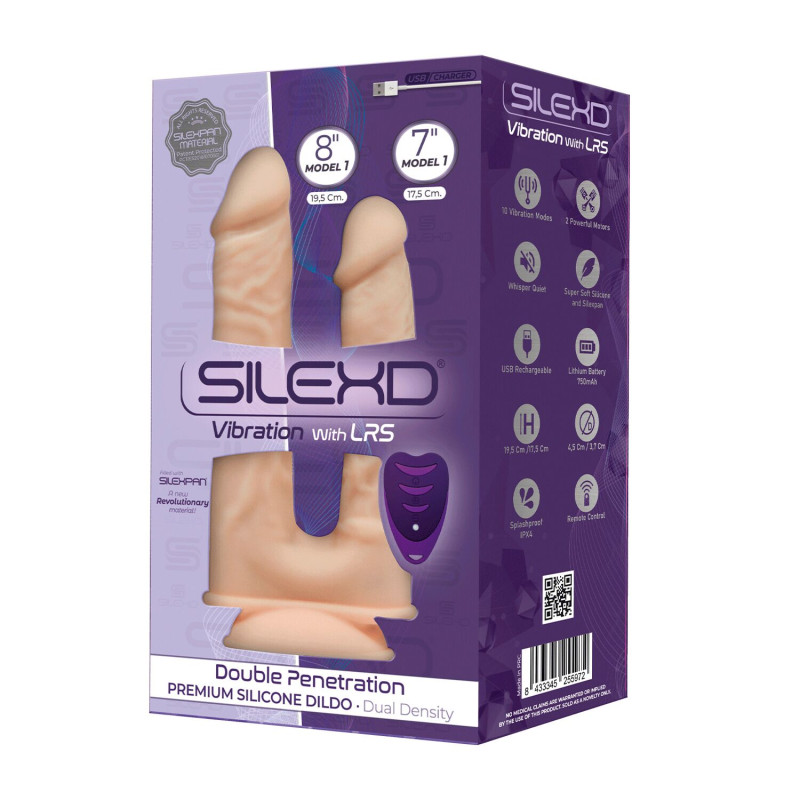 Фалоімітатор з вібрацією SilexD Double Gusto Vibro Flesh з пультом ДК, довжина 19.5 та 17.5 см, діаметр 4.5 та 3.7