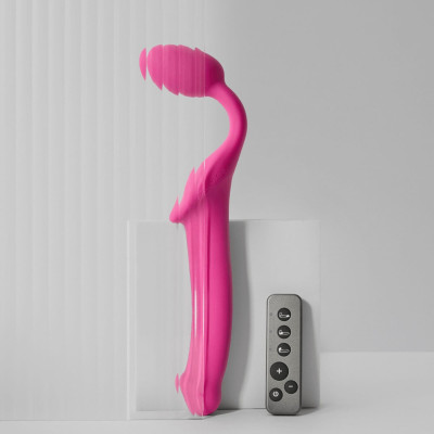 Безремневий страпон з вібрацією Strap-On-Me Vibrating Fuchsia L, діаметр 3,7 см, пульт ДК, що регулюється