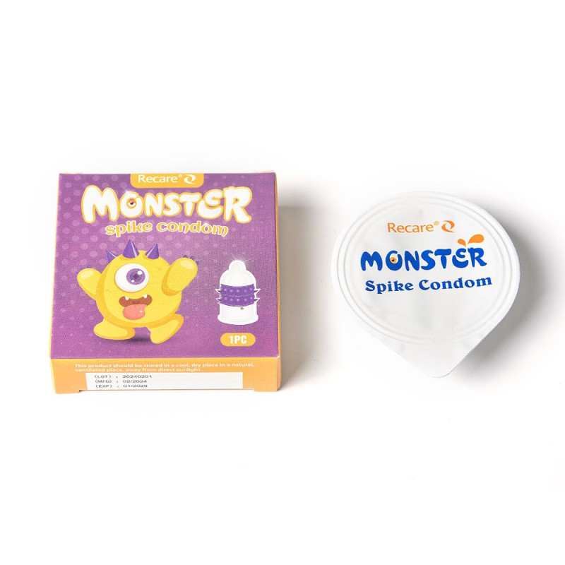Презерватив Recare Yellow Monster Spike Condom з рядами пухирців та шипів