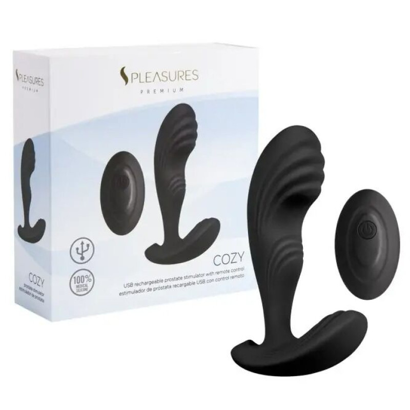 Вібромасажер простати S Pleasures Premium Cozy, чорний, з рельєфною головкою, 10 режимів