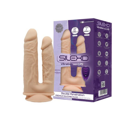 Фалоімітатор з вібрацією SilexD Double Gusto Vibro Flesh з пультом, довжина 19.5 та 17.5 см, діаметр 4.5 та 3.7