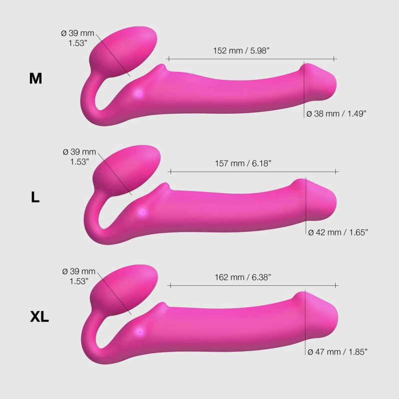 Безремневий страпон з вібрацією Strap-On-Me Vibrating Fuchsia XL, діаметр 4,7 см, пульт ДК, регульований