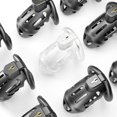 Клітка для пеніса LOCKINK SEVANDA Plastic Penis Chastity Cage, чорна, 3 кільця різних розмірів