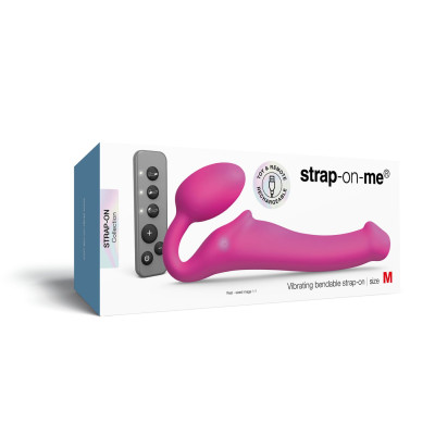 Безремневий страпон з вібрацією Strap-On-Me Vibrating Fuchsia M, діаметр 3,8 см, пульт ДК, регульований