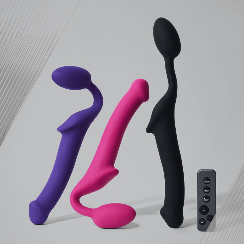 Безремневий страпон з вібрацією Strap-On-Me Vibrating Fuchsia XL, діаметр 4,7 см, пульт ДК, регульований