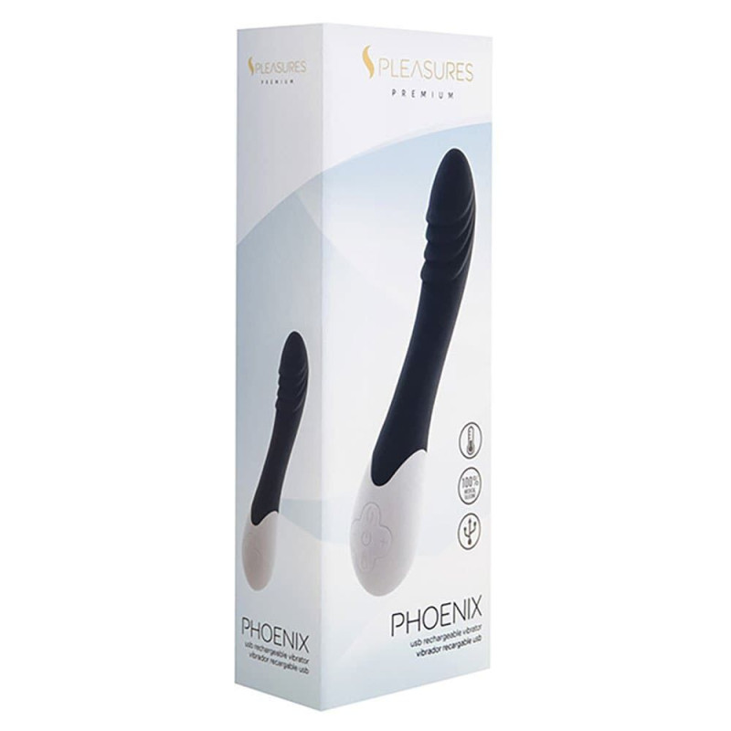 Вібратор S Pleasures Premium Phoenix, для точки G, чорний, водостійкий, 16 видів вібрації, нагрівання