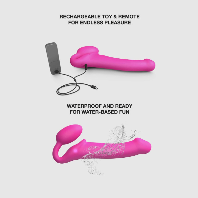 Безремневий страпон з вібрацією Strap-On-Me Vibrating Fuchsia XL, діаметр 4,7 см, пульт ДК, регульований