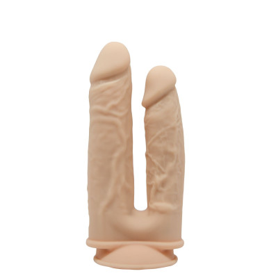 Фалоімітатор з вібрацією SilexD Double Gusto Vibro Flesh з пультом, довжина 19.5 та 17.5 см, діаметр 4.5 та 3.7