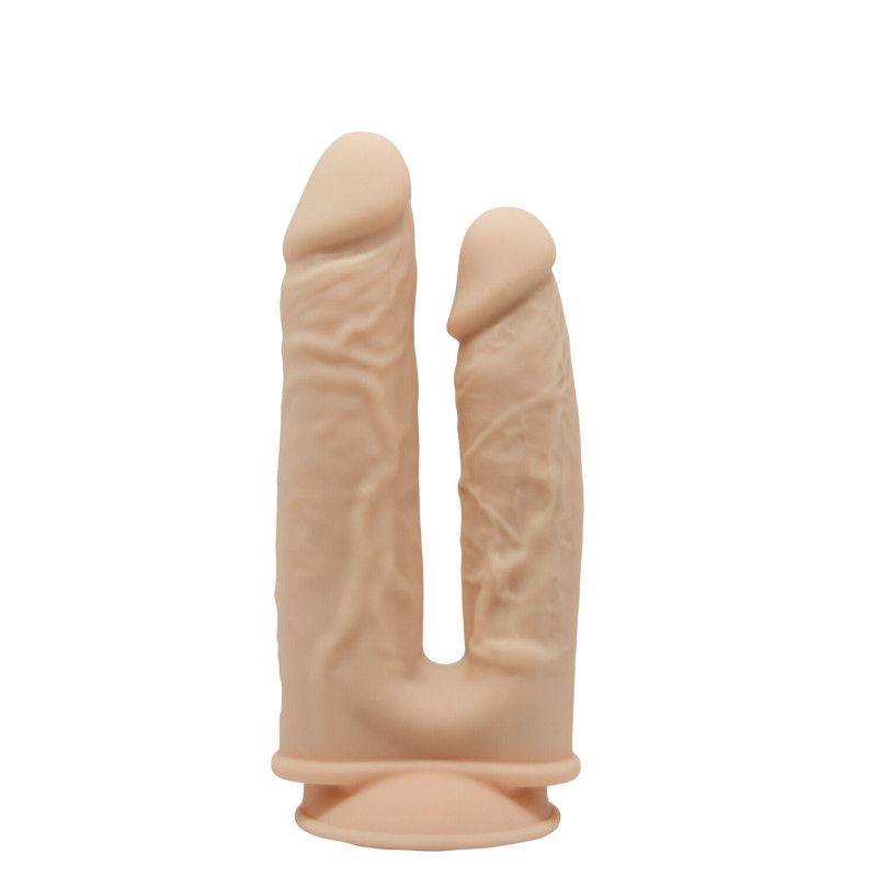 Фалоімітатор з вібрацією SilexD Double Gusto Vibro Flesh з пультом ДК, довжина 19.5 та 17.5 см, діаметр 4.5 та 3.7