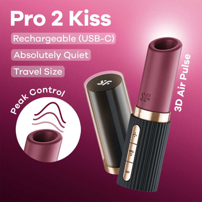 Вакуумний стимулятор Satisfyer Pro 2 Kiss, магнітна технологія 3D Air Pulse, 30 режимів, кришечка