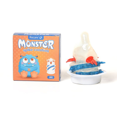 Презерватив Recare Blue Monster Spike Condom з вусиками та спіраллю шипів