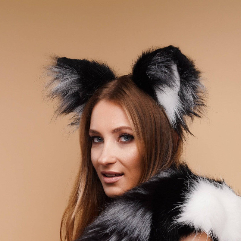 Хутряні вушка лисички OKOVA Fluffy fox ears silver