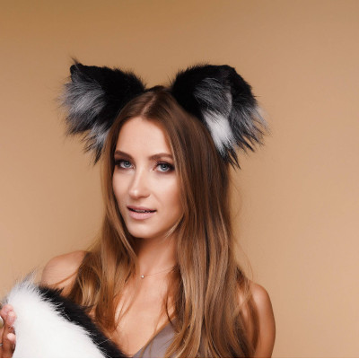 Хутряні вушка лисички OKOVA Fluffy fox ears silver