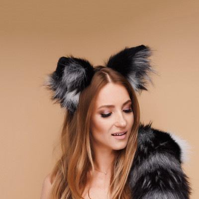 Хутряні вушка лисички OKOVA Fluffy fox ears silver