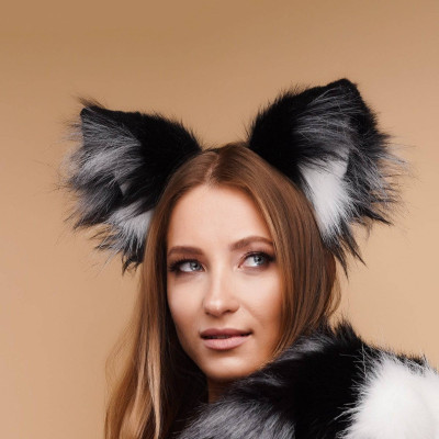 Хутряні вушка лисички OKOVA Fluffy fox ears silver