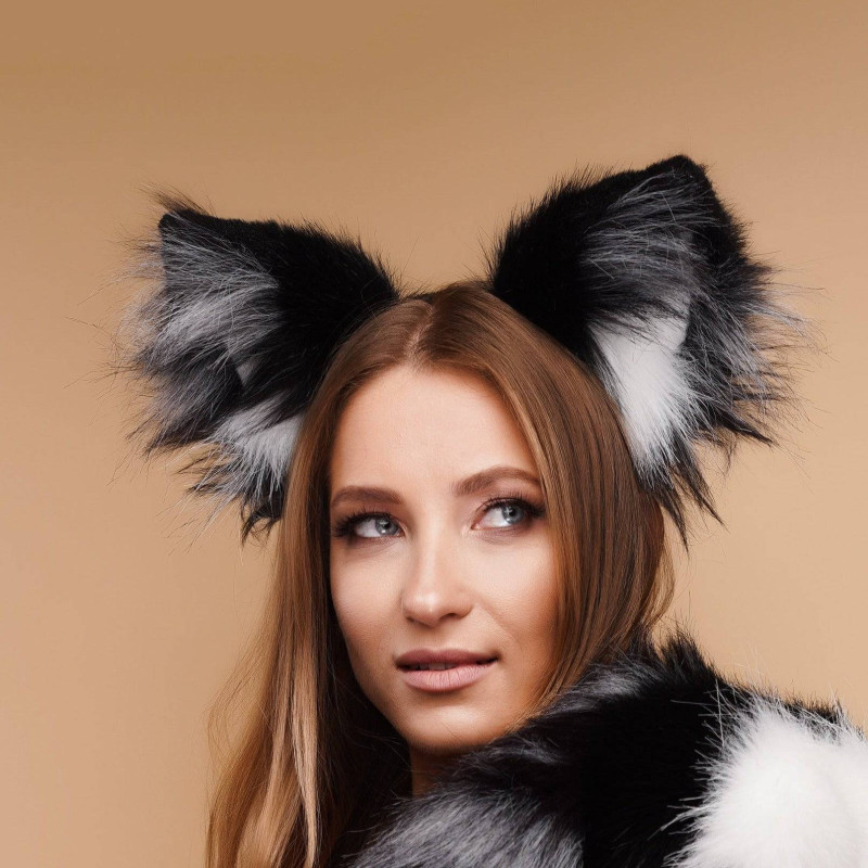 Хутряні вушка лисички OKOVA Fluffy fox ears silver