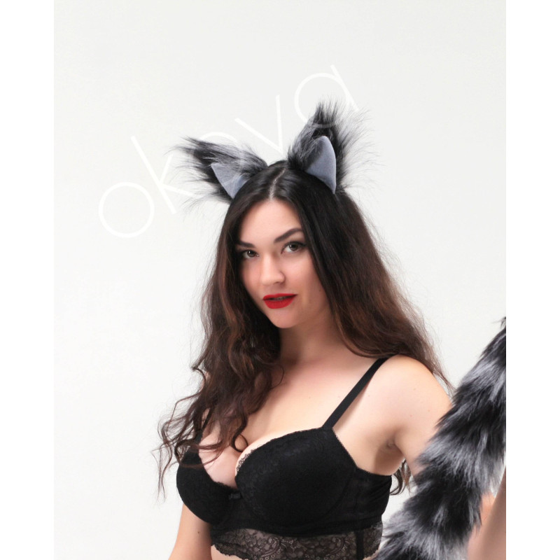 Хутряні вушка лисички OKOVA Fox ears silver with silver tip