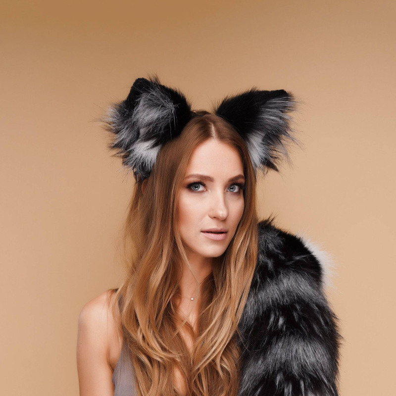 Хутряні вушка лисички OKOVA Fluffy fox ears silver