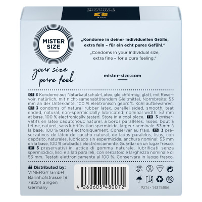 Презервативи Mister Size – Pure Feel – 53 (3 шт), товщина 0.05 мм