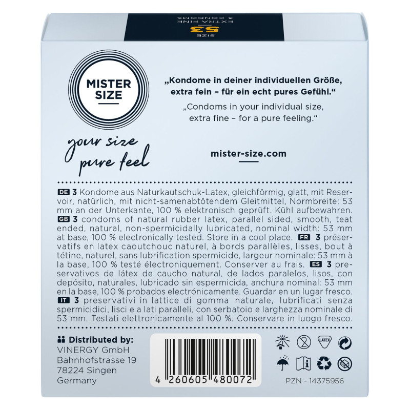 Презервативи Mister Size – Pure Feel – 53 (3 шт), товщина 0.05 мм