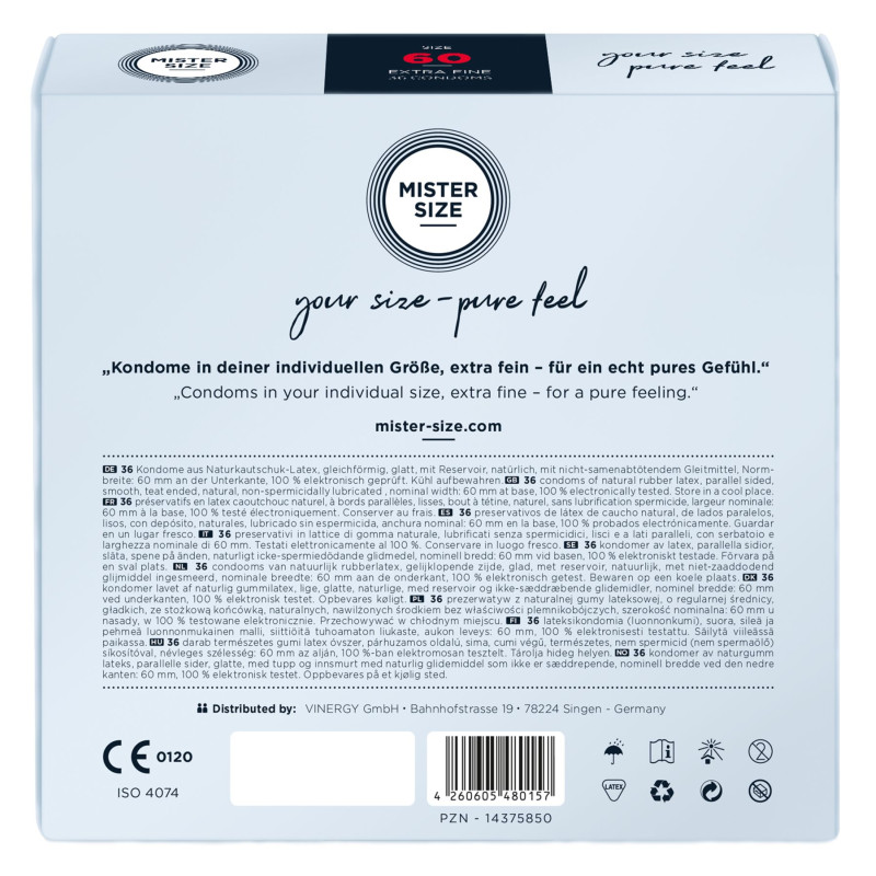 Презервативи Mister Size – Pure Feel – 60 (36 шт), товщина 0.05 мм