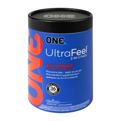 Презервативи ONE Ultra Feel, ультратонкі, з додатковим мастилом, 36 шт, подарункова упаковка-тубус