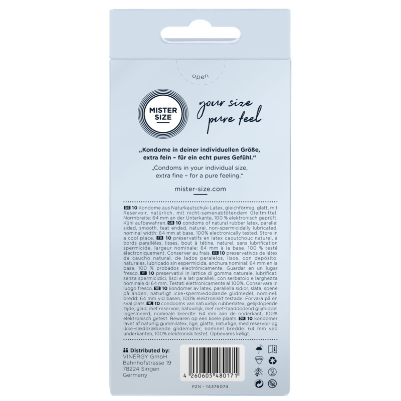 Презервативи Mister Size – Pure Feel – 64 (10 шт), товщина 0.05 мм