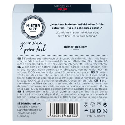 Презервативи Mister Size – Pure Feel – 60 (3 шт), товщина 0.05 мм