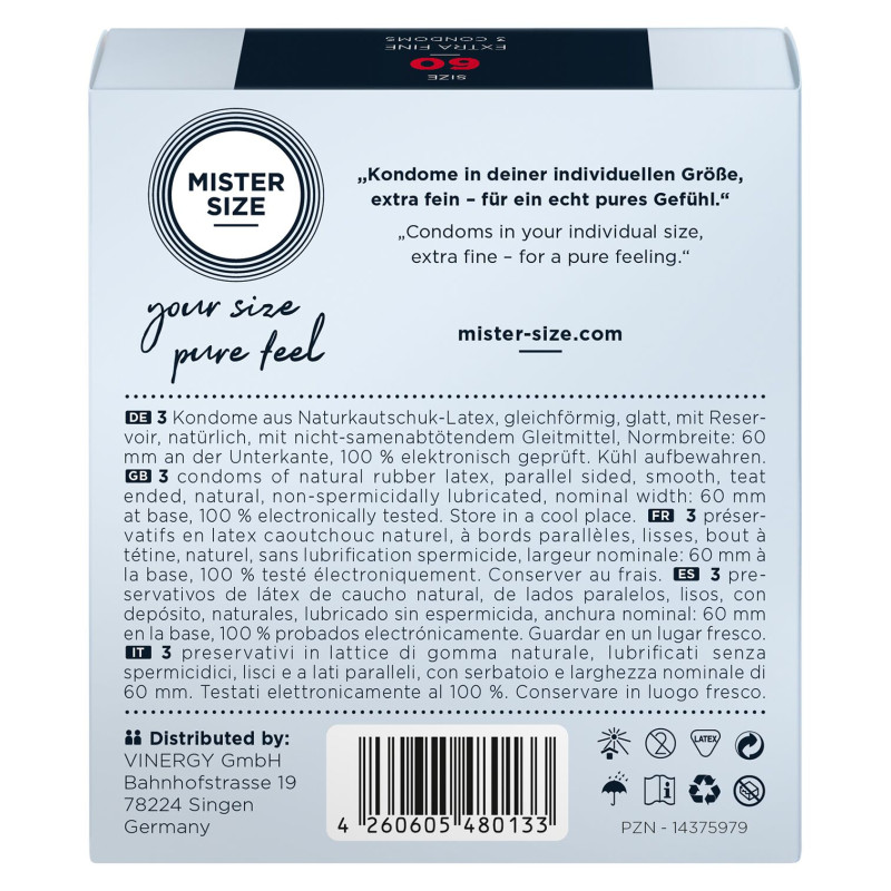 Презервативи Mister Size – Pure Feel – 60 (3 шт), товщина 0.05 мм