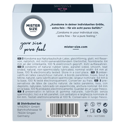 Презервативи Mister Size – Pure Feel – 64 (3 шт), товщина 0.05 мм