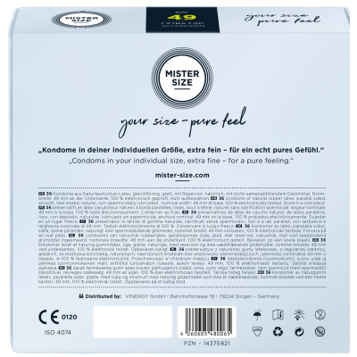 Презервативи Mister Size – Pure Feel – 49 (36 шт), товщина 0.05 мм